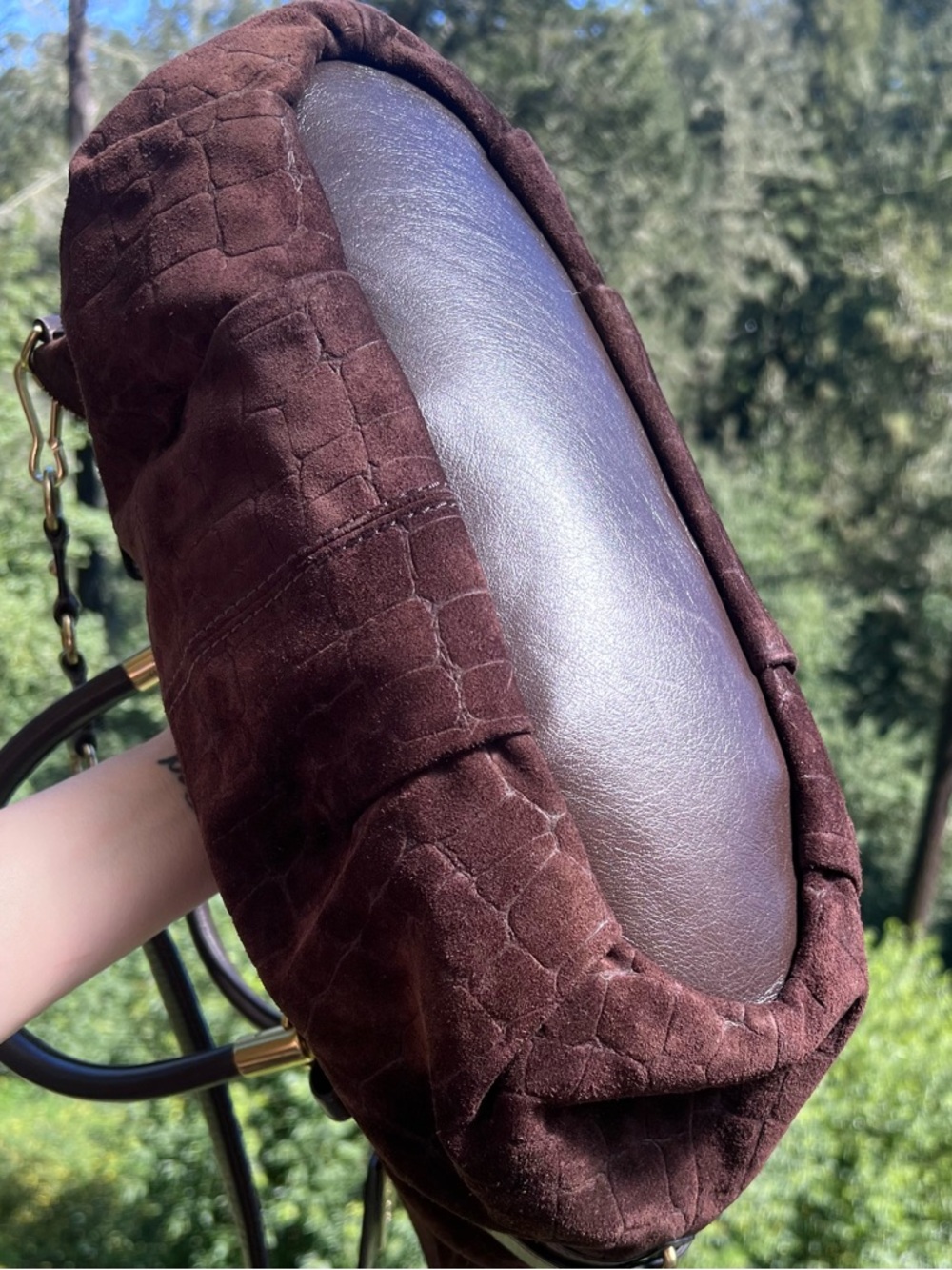 VINTAGE COACH Y2K Croc Embossed Brown Suede Sophia Satchel w Gold Hardware 15949 - Picture 7 of 15